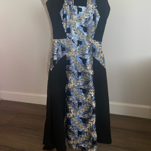 Mid length form fitting dress with sequenced detailed panel down front - Picture 3 of 3